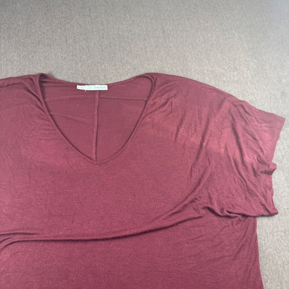 Maurices‎ Womens Burgundy V-Neck Short Sleeve T-Shirt Relaxed Fit XL Wine Red